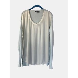 Vince Silk Top Women Medium Soft Mint Pastel Long Sleeve Loungecore Quiet Luxury